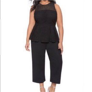 Eloquii Studio Eyelet Sleeveless Peplum Black Jumpsuit Size 22